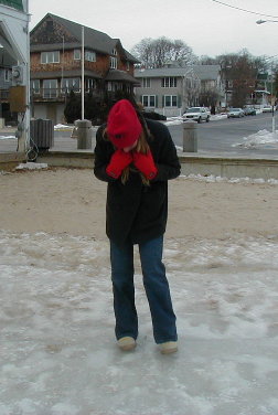 Cot� is standing on the frozen river.  Unbelievable for someone from Santiago!